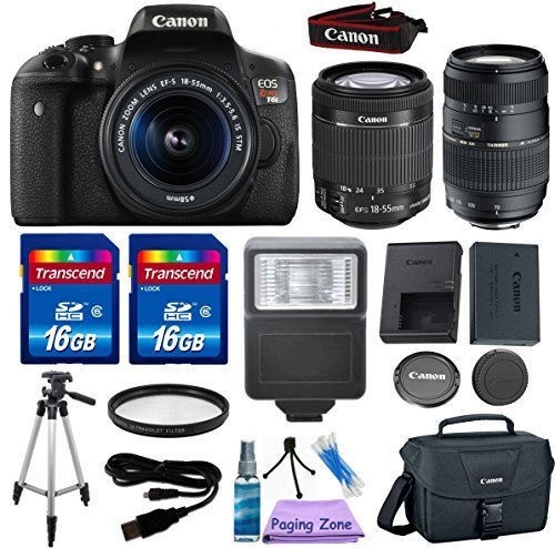 6200533987852 - CANON EOS REBEL T6I 24.2 MP EF-S DIGITAL SLR CAMERA WITH CANON EF-S 18-55MM F/3.5-5.6 STM ZOOM LENS + TAMRON 70-300MM LENS + 2PC - 16GB CLASS 10 MEMORY CARDS + CANON BAG + UV FILTER + CLEANING KIT
