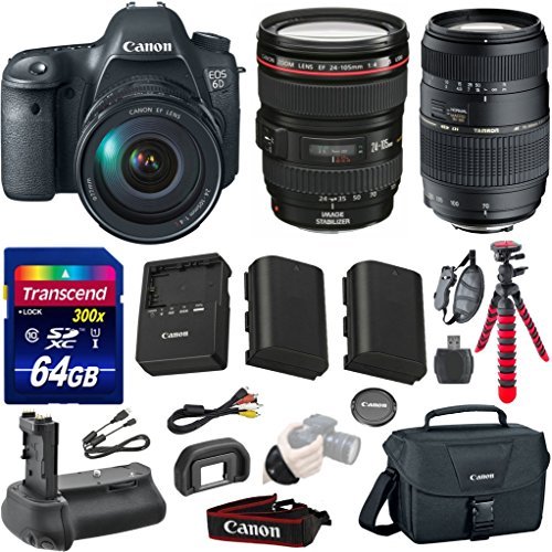 6200533988101 - CANON EOS 6D 20.2 MP FULL-FRAME CMOS DIGITAL SLR CAMERA BUNDLE WITH CANON EF 24-105MM F/4 L IS USM LENS + TAMRON AUTO FOCUS 70-300MM ZOOM LENS + TRANSCEND 64GB MEMORY CARD + CANON DELUXE CASE