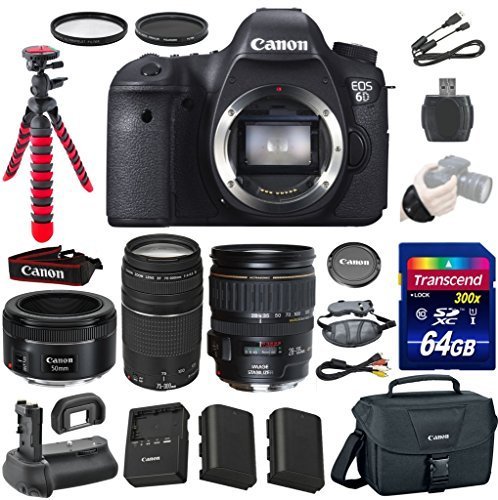 6200533988279 - CANON EOS 6D 20.2 MP FULL-FRAME CMOS DIGITAL SLR CAMERA WITH CANON EF 28-135MM F/3.5-5.6 IS USM LENS + CANON EF 50MM F/1.8 STM LENS + CANON EF 75-300MM F/4-5.6 III LENS + TRANSCEND 64GB MEMORY CARD