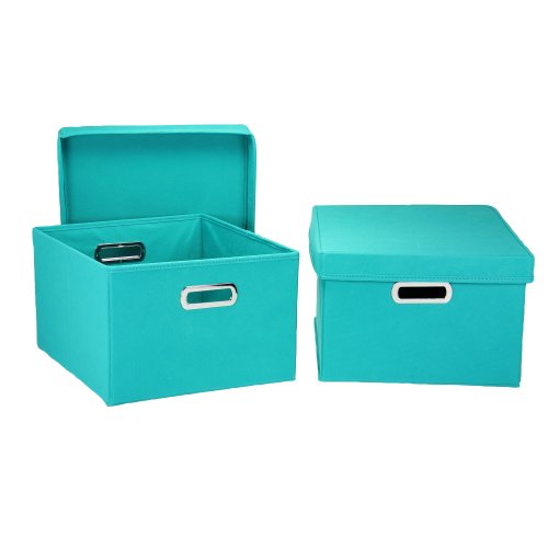 6205285375162 - HOUSEHOLD ESSENTIALS NESTED BOXES WITH LIDS, AQUA, SET OF 2