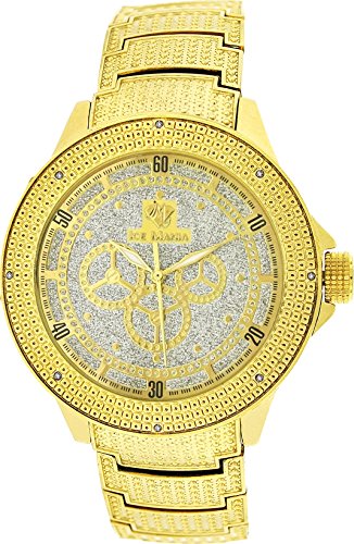 0621186698401 - MENS REAL DIAMOND ICE MANIA LUXURY WATCH 0.12CT ANALOG WATER RESISTANT GOLD TONE