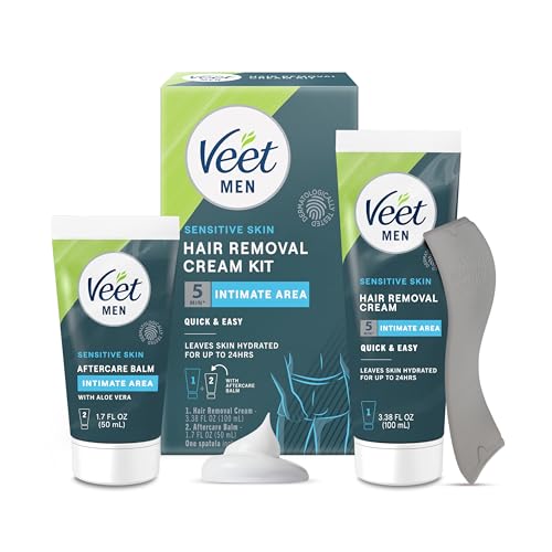 0062200995593 - VEET® HAIR REMOVAL CREAM FOR MEN, SENSITIVE SKIN HAIR REMOVER CREAM KIT FOR INTIMATE AREA WITH ALOE VERA AFTERCARE BALM, FOR PUBIC HAIR REMOVAL, 3.38 FL OZ DEPILATORY CREAM + 1.7 FL OZ AFTERCARE BALM