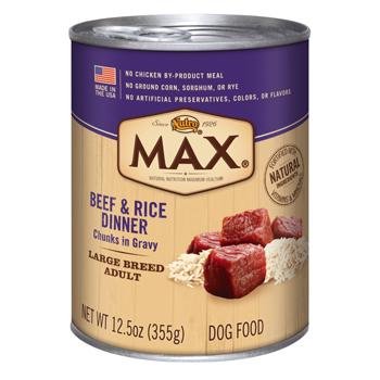 0622013216928 - NUTRO MAX CHUNKS LARGE BREED ADULT CANNED DOG FOOD IN GRAVY 12.5 OZ. BEEF & RICE CASE OF 12
