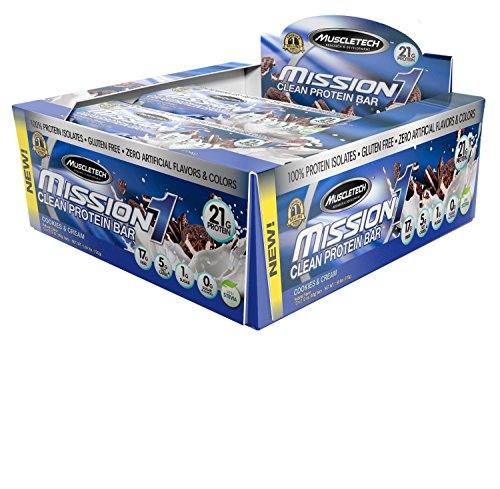 6220171945014 - MUSCLETECH MISSION1 CLEAN PROTEIN BAR, HIGH PROTEIN, LOW FAT, DELICIOUS, COOKIES AND CREAM, 2.12 OZ -12 BARS