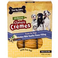 0622113081723 - THREE DOG BAKERY ALL NATURAL CLASSIC CREMES GOLDEN COOKIES WITH VANILLA FLAVOR FILLING DOG TREATS -13 OZ