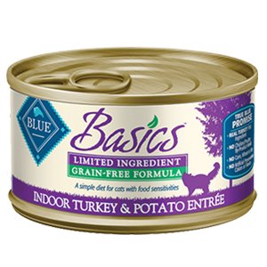 0622113103159 - BLUE BUFFALO BLUE BASICS GRAIN FREE ADULT INDOOR CAT TURKEY AND POTATO ENTREE CANNED FOOD , 24 COUNT-5.5 OZ