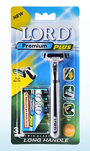 6222001556230 - LORD II RAZOR WITH LONG RUBBER HANDLE + 3 TWIN BLADES AND 1 PACK OF 3 CARTRIDGES
