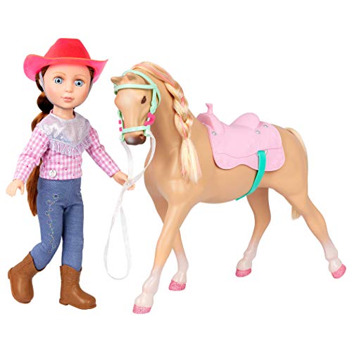 0062243435759 - GLITTER GIRLS DOLLS BY BATTAT – 14-INCH POSEABLE EQUESTRIAN DOLL WITH HORSE – JAIME & JUMPER – BROWN HAIR & BLUE EYES — RIDING OUTFIT WITH COWGIRL HAT ¬– TOYS AND ACCESSORIES FOR KIDS AGES 3+