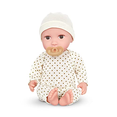 0062243474369 - BABI – 14-INCH NEWBORN BABY DOLL – BROWN EYES & MEDIUM-LIGHT SKIN TONE – SOFT BODY & REMOVEABLE OUTFIT – WHITE HAT & PACIFIER ACCESSORIES – 2 YEARS + – BABI DOLL