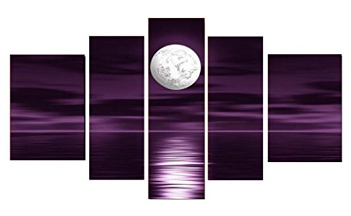 6226168760066 - SR SEA RISING MOON 5 PCS/SET 100% HAND PAINTED OIL PAINTINGS HOME DECORATION WITH WOOD FRAMED ARTWORK AND READ TO HANG MODERN CANVAS ART WALL DECOR