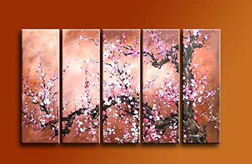 6226168809536 - SR PLUM TREE 5 PCS/SET 100% HAND PAINTED OIL PAINTINGS HOME DECORATION WITH WOOD FRAMED ARTWORK AND READ TO HANG MODERN CANVAS ART WALL DECOR