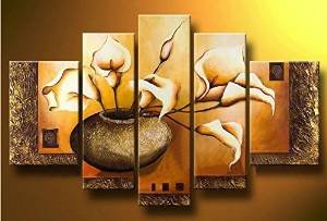 6226168809659 - SR GOLDEN LILY VASE 5 PCS/SET 100% HAND PAINTED OIL PAINTINGS HOME DECORATION WITH WOOD FRAMED ARTWORK AND READ TO HANG MODERN CANVAS ART WALL DECOR