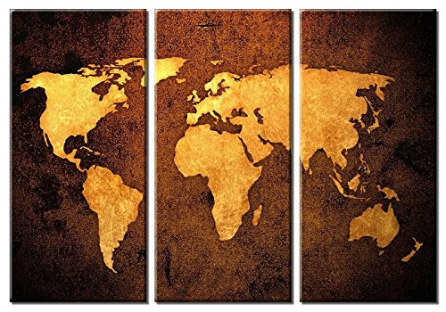6226168809697 - SR GOLDEN WORLD MAP 3 PCS/SET 100% HAND PAINTED OIL PAINTINGS HOME DECORATION WITH WOOD FRAMED ARTWORK AND READ TO HANG MODERN CANVAS ART WALL DECOR