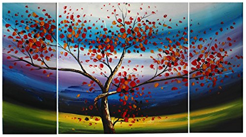 6226168809758 - SR DECIDUOUS TREE LEAVES FLUTTERING 3 PCS/SET 100% HAND PAINTED OIL PAINTINGS HOME DECORATION WITH WOOD FRAMED ARTWORK AND READ TO HANG MODERN CANVAS ART WALL DECOR