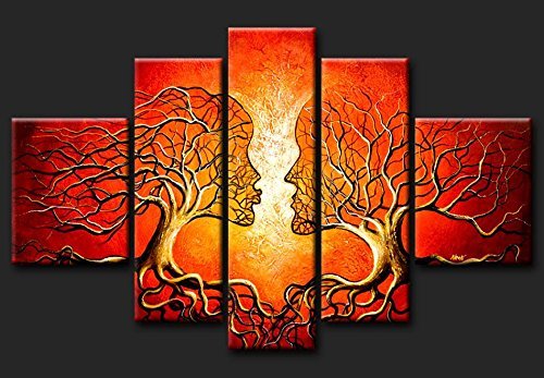 6226168809796 - SR RED LOVE TREE 5 PCS/SET 100% HAND PAINTED OIL PAINTINGS HOME DECORATION WITH WOOD FRAMED ARTWORK AND READ TO HANG MODERN CANVAS ART WALL DECOR