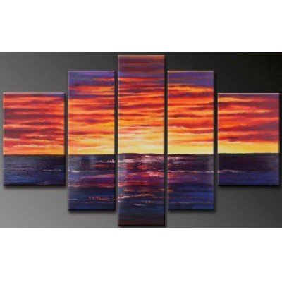 6226168809826 - SR PURPLE SEA AND SKY 5 PCS/SET 100% HAND PAINTED OIL PAINTINGS HOME DECORATION WITH WOOD FRAMED ARTWORK AND READ TO HANG MODERN CANVAS ART WALL DECOR