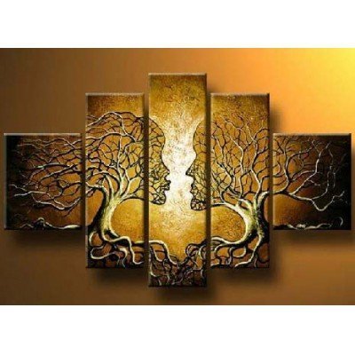 6226168809895 - SR GOLDEN LOVE TREE 5 PCS/SET 100% HAND PAINTED OIL PAINTINGS HOME DECORATION WITH WOOD FRAMED ARTWORK AND READ TO HANG MODERN CANVAS ART WALL DECOR