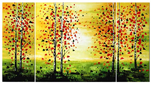 6226168810112 - SR AUTUMN LEAVES FLYING 3 PCS/SET 100% HAND PAINTED OIL PAINTINGS HOME DECORATION WITH WOOD FRAMED ARTWORK AND READ TO HANG MODERN CANVAS ART WALL DECOR