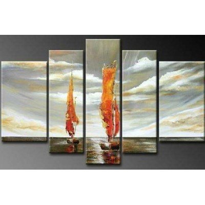 6226168810310 - SR SAILING 5 PCS/SET 100% HAND PAINTED OIL PAINTINGS HOME DECORATION WITH WOOD FRAMED ARTWORK AND READ TO HANG MODERN CANVAS ART WALL DECOR