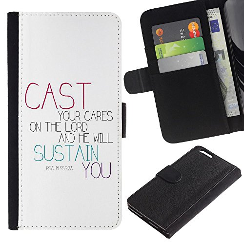 6229554033621 - OMEGA CASE / APPLE IPHONE 6 PLUS 5.5 / PSALM 55:22A CAST YOUR CARES ON THE LORD / SLIM PU LEATHER WALLET CREDIT CARD CASE COVER SHELL ARMOR