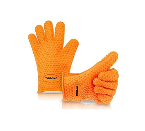 6234567890161 - TOPOKO MAX HEAT SILICONE BBQ GRILL OVEN GLOVES -BEST HEAT PROTECTION, MULTIPURPOSE-FREE SIZE FIT ALL-1 PAIR-ORANGE