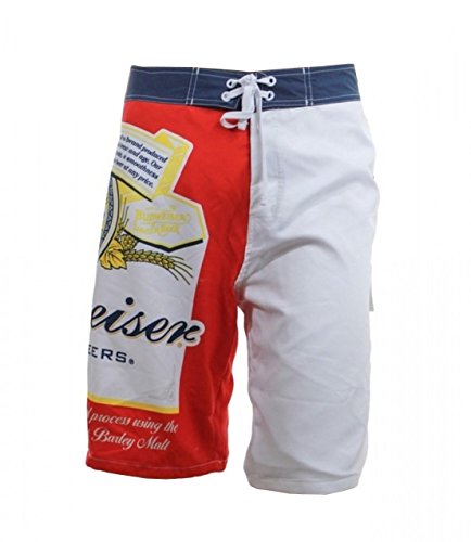 0624856656435 - BUDWEISER CAN LOGO RED AND WHITE MENS BOARDSHORTS (LARGE)