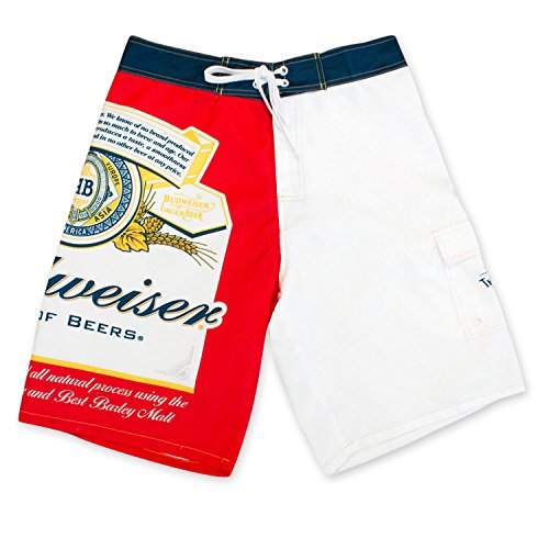 0624856656442 - BUDWEISER CAN LOGO RED AND WHITE MENS BOARDSHORTS (MEDIUM)
