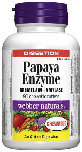 0625273032024 - WEBBER NATURALS PAPAYA ENZYME, 90 CHEWABLE TABLETS
