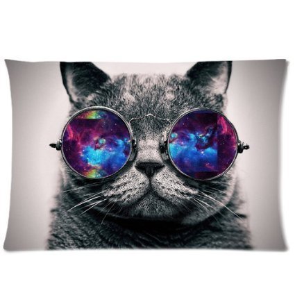 6258021054791 - GALAXY HIPSTER CAT FUNNY CAT WEAR COLOR SUNGLASSES SOFT PILLOW COVERS 20X30 INCHES£¨TWO SIDES PRINTED£©