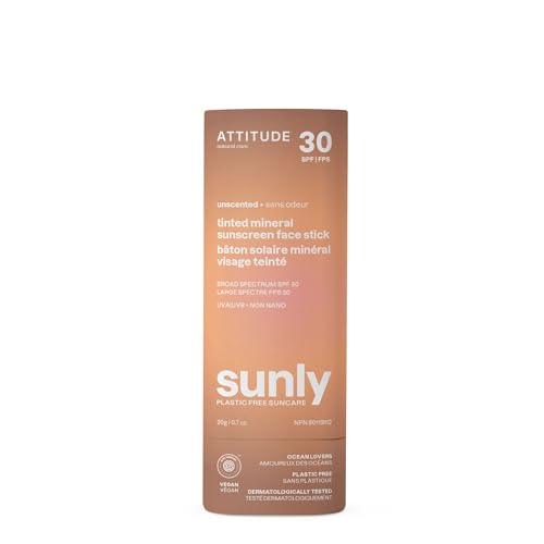 0626232160970 - ATTITUDE TINTED MINERAL SUNSCREEN FACE STICK WITH ZINC OXIDE, SPF 30, EWG VERIFIED, PLASTIC-FREE, BROAD SPECTRUM UVA/UVB PROTECTION, DERMATOLOGICALLY TESTED, VEGAN, UNSCENTED, 0.7 OUNCE