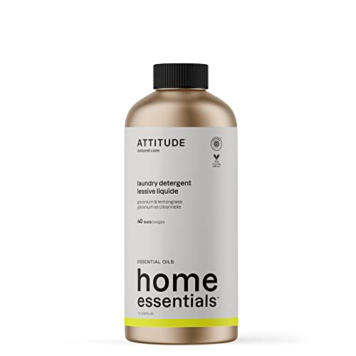 0626232192087 - ATTITUDE LAUNDRY DETERGENT, EWG VERIFIED, PLANT AND MINERAL-BASED INGREDIENTS, HE, VEGAN AND CRUELTY-FREE LAUNDRY PRODUCTS, REFILLABLE ALUMINUM BOTTLE, 40 LOADS, GERANIUM AND LEMONGRASS, 33.8 FL OZ