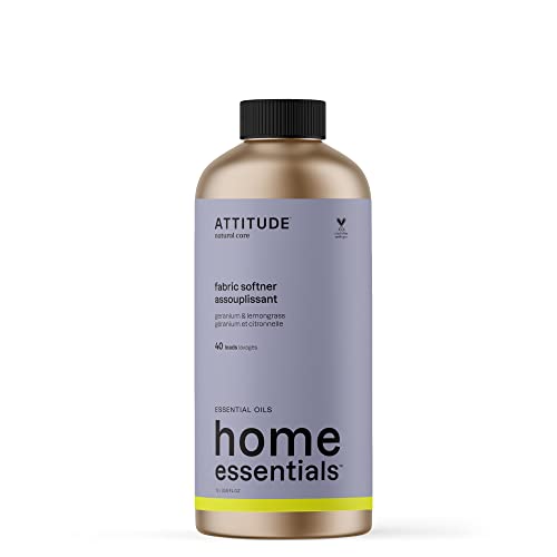 0626232192186 - ATTITUDE FABRIC SOFTENER, PLANT AND MINERAL-BASED INGREDIENTS, HE, VEGAN AND CRUELTY-FREE LAUNDRY PRODUCTS, REFILLABLE ALUMINUM BOTTLE, 40 LOADS, GERANIUM AND LEMONGRASS, 33.8 FL OZ