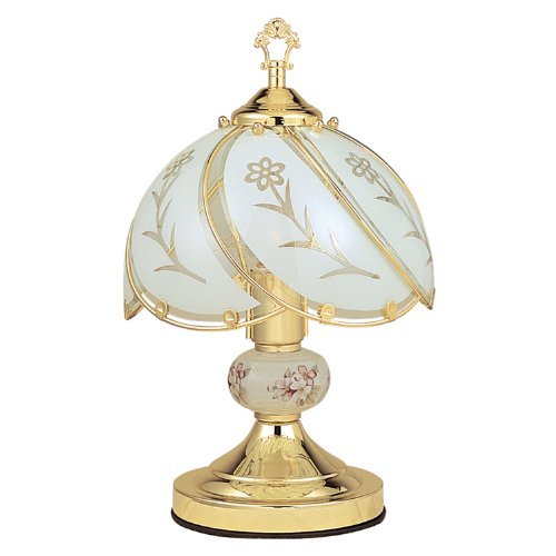 6264956544665 - OK LIGHTING OK-606WG 14.25-INCH TOUCH LAMP WITH WHITE GLASS FLORAL THEME, GOLD
