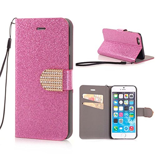 0627104112103 - LUXURY BLING RHINESTONE AND GLITTER MAGNETIC WITH CARD SLOT AND STAND LEATHER CASE FOR THE IPHONE 6 4.7 INCH (LIGHT PINK)