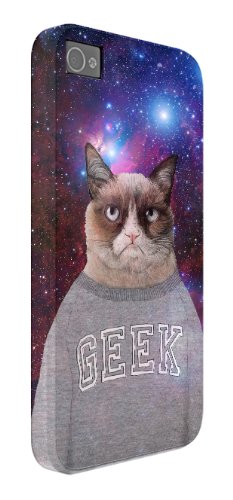 0627174172694 - HIPSTER GRUMPY CAT GEEK ULTRA SLIM FIT PLASTIC PROTECTIVE HARD BACK PHONE CASE COVER FOR IPHONE 4 / 4S