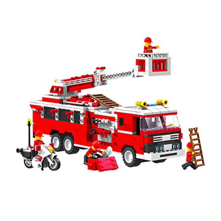 0627304171351 - TOP RACE® FIRE TRUCK VEHICLE BUILDING SET (576 PIECES) WITH FIRE CHIEF MOTORCYCLE AND ACCESSORIES, BUILDING BLOCKS, LEGO STYLE