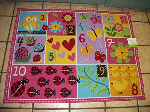 0627384101842 - CUTE 39.5 X 50 INCH CHILDRENS RUG WITH LADY BUGS, NUMBERS. OWLS, FLOWERS AND ETC.