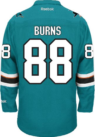 0627826045611 - SAN JOSE SHARKS BRENT BURNS #88 OFFICIAL HOME REEBOK NHL HOCKEY JERSEY (SEWN TACKLE TWILL NAME / NUMBERS)