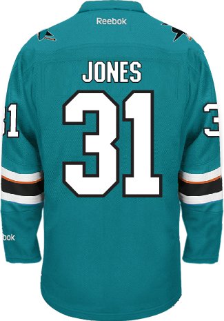 0627826234237 - MARTIN JONES SAN JOSE SHARKS REEBOK PREMIER HOME JERSEY NHL REPLICA