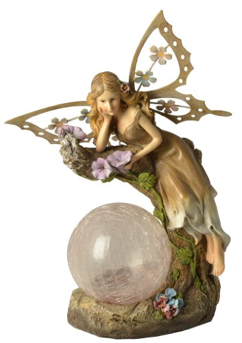 0062964913529 - 91352 SOLAR POWERED COLOR-CHANGING LED GARDEN FAIRY WITH CRACKLE GLASS GLOBE STATUE