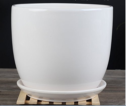 6297408010890 - CERAMIC PURE WHITE MODERN HOME/ GARDEN ROUND FLOWER PLANTER POT WITH SAUCER TRAY SMALL