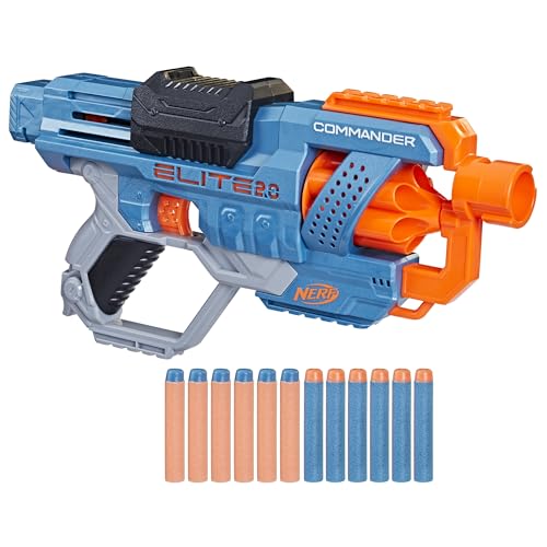 0630509944439 - NERF ELITE 2.0 COMMANDER RD-6 BLASTER, 12 OFFICIAL DARTS, 6-DART ROTATING DRUM, TACTICAL RAILS, BARREL AND STOCK ATTACHMENT POINTS