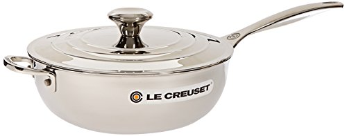 0630870131384 - LE CREUSET TRI-PLY STAINLESS STEEL SAUCIER PAN WITH LID AND HELPER HANDLE, 3.5-QUART
