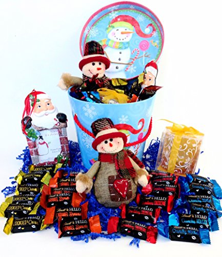0631021081428 - SNOWMAN HOLIDAY GIFT BASKET TUB - GOURMET LINDT HELLO FILLED CHOCOLATE CANDY & PLUSH SANTA CLAUS CHRISTMAS TREE ORNAMENT