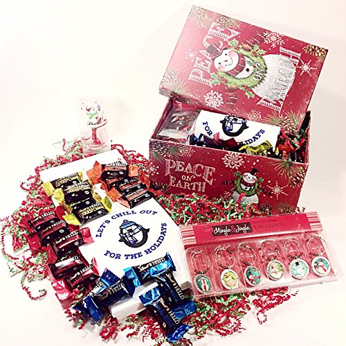 0631021087901 - CHRISTMAS HOLIDAY GIFT BASKET BOX - WINE CHARMS, WINE GLASS ORNAMENT, KITCHEN TOWEL & LINDT HELLO GOURMET FILLED CHOCOLATE CANDY (POE)