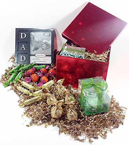 0631021087956 - DADS VALENTINES DAY GIFT BASKET ALTERNATIVE BOX - LINDT EUROPEAN SPECIALTIES IMPORTED GOURMET CHOCOLATE CANDY, DAD PICTURE FRAME & CANDLE HOLDER