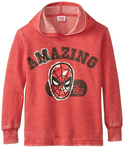 0631338263388 - EXTREME CONCEPTS BIG BOYS' AMAZING SPIDERMAN BURNOUT FLEECE WITH RIB CUFF AND SIDE POCKETS, RED HEATHER, 14/16