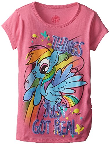 0631338298212 - EXTREME CONCEPTS LITTLE GIRLS' PONY THINGS JUST GOT REAL RAINBOW DASH SIDE CINCH SHORT SLEEVE TEE, PINK, 4
