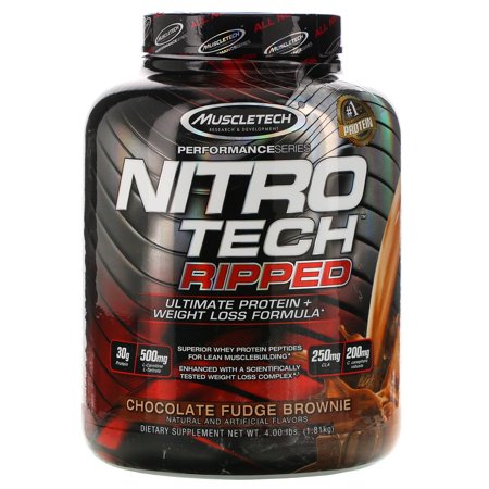 0631656709568 - MUSCLETECH NITROTECH RIPPED POWDER, ADVANCED WHEY PROTEIN PEPTIDES & ISOLATE PLUS WEIGHT LOSS FORMULA, CHOCOLATE FUDGE BROWNIE, 3.97 LBS (1.80KG)