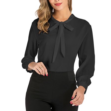 0631661124684 - SAYFUT WOMEN’S CHIFFON BLOUSE LONG SLEEVE SHIRTS TOPS BOW TIED NECK OFFICE WORK CASUAL SLIM FIT SHIRT,SIZE M-3XL